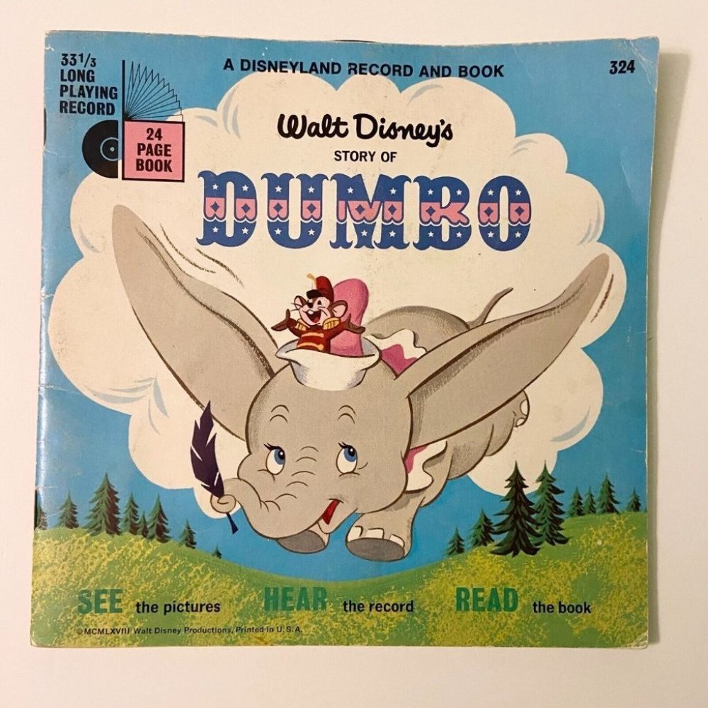 Vintage 1968 Disney Story  of Dumbo 7 Inch Record and Book